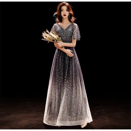 Luxury Shining Evening Dress Elegant Banquets Gradient Sequins V-neck Sexy Backless Long Formal Prom Gown Vestidos Cheongsam