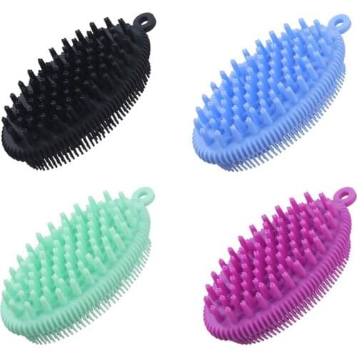 Silicone Head Scalp Body Massage Brush Comb 2 In 1 Double-sided Silica Gel Shower Brush Bath Scrubbing Brush Bathroom Supplies
