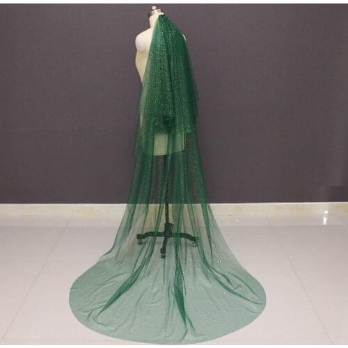 Sparkling Green Wedding Veil with Gold Dust Glitters 2T Bridal Veil with Blusher Wedding Accessories Voile Mariage