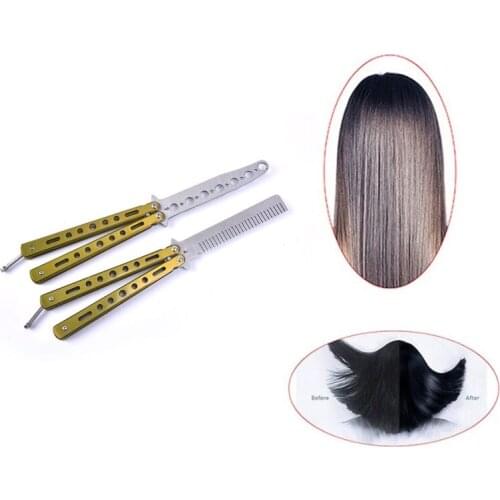 1pc Foldable Comb Stainless Steel Practice Training Butterfly Knife Comb Beard Moustache Brushes Hairdressing Styling Tool