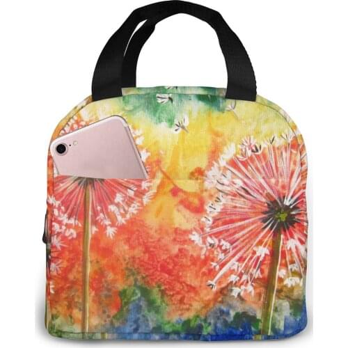 Dandelion Painting Cooler Bag Portable Zipper Thermal Lunch Bag Convenient Lunch Box Tote Food Bag