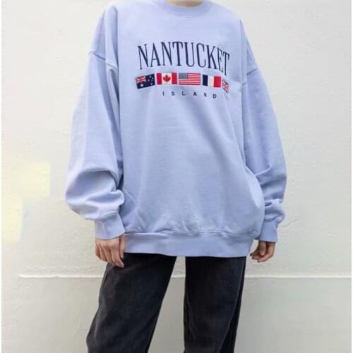 UNUTH Oversize Girls Embroidery Sweatshirts 2021 Spring-Autumn Fashion Ladies Soft Cotton Pullovers Vintage Women Chic