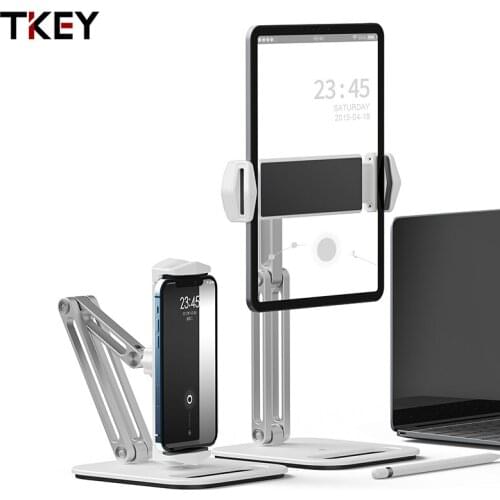 TKEY Tablet Mobile Phone Stand Long Arm Aluminum Features 360° Rotation Holder Base Plus 180° Folding Wobblefree Folding Bracket