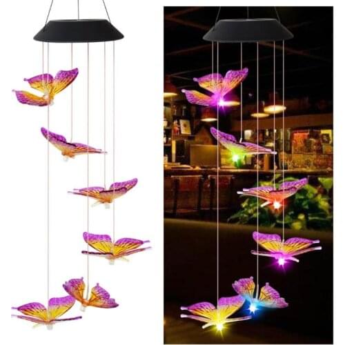 Colorful Butterfly Windchime Solar Lights IP65 Waterproof Solar Lamp Night light Wind Chime Outdoor Garden Home Decor