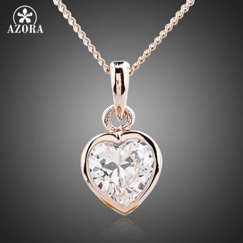 AZORA Heart Crystal Rose Gold Color Stellux Austrian Crystal Jewelry Pendant Necklace TN0091