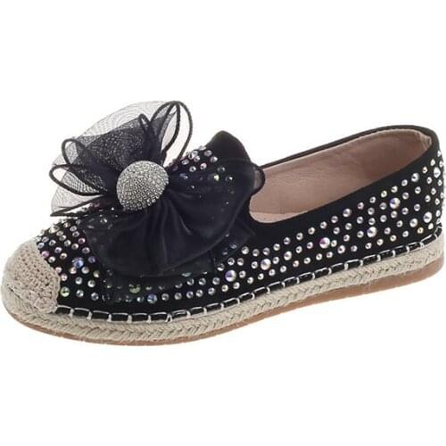 Womens Casual Shoes Crystals Bowknot Decor Solid Color Comfortable Fashion Sweet Casual Espadrilles Shoes