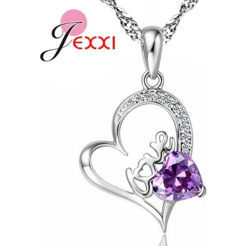 Christmas Gifts Romantic love 925 Sterling Silver Pendant Necklace with Heart Cubic Zirconia Women Girls Jewellery Collar