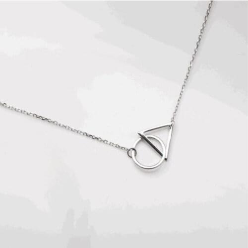 Korean Simple Geometry Triangle 925 Sterling Silver Temperament Personality Fashion Female Jewelry Necklace SNE020