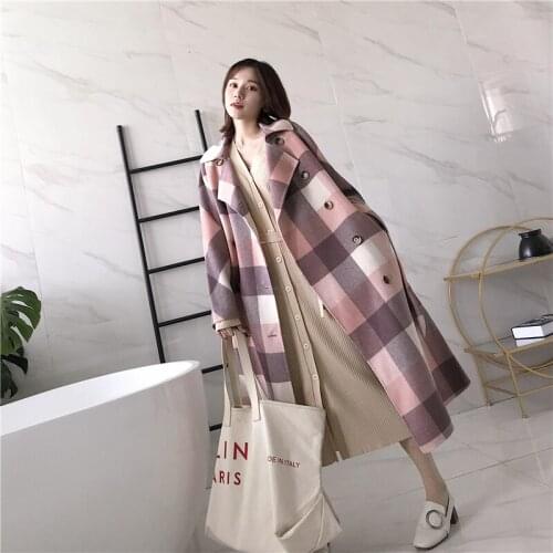 Winter Coat Women 100% Wool Coat Women Korean Plaid Double Sided Long Jacket for Women Clothes 2020 Casaco XW006 YY955