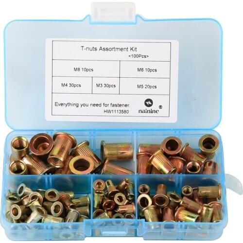 100Pcs/set M3 M4 M5 M6 M8 Zinc Plated Knurled Nuts Rivnut Flat Head Threaded Rivet Insert Nutsert Cap Rivet Nut Assortment HW111