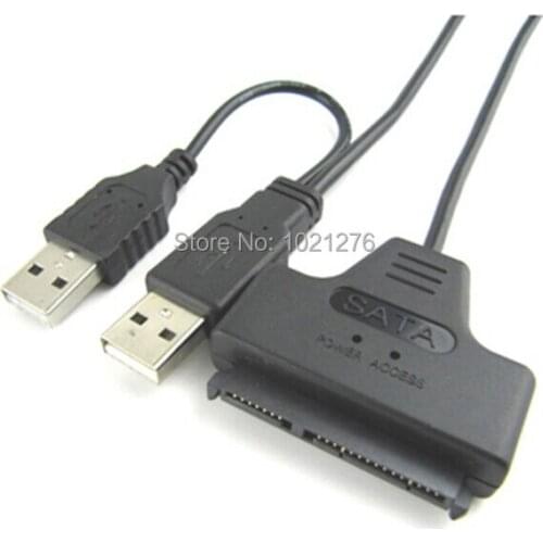 100pcs/lot USB 2.0 to SATA 15+7 Pin Adapter Cable for 2.5" inch Laptop SATA HD Hard Drive black color