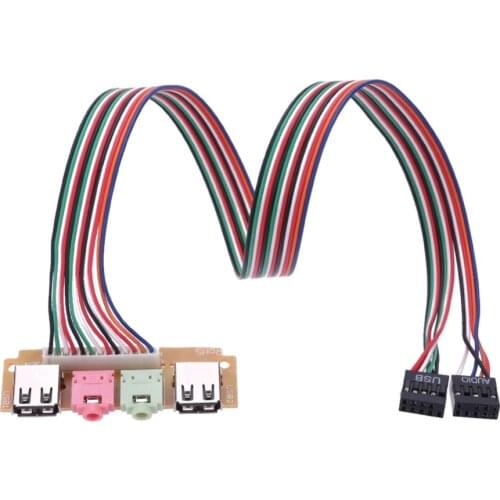 2 Ports USB 2.0 PC Computer Case Front Panel Audio Jacks Port Desktop PC USB Extension Wire for PC Case Mic Earphone Cable FW1S