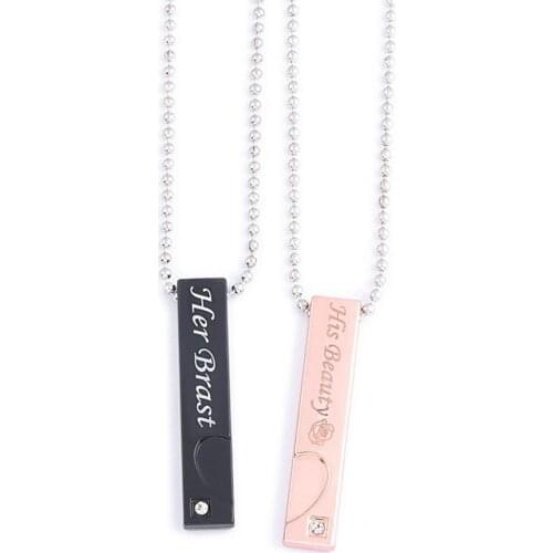 2Pcs His Her Matching Series Bar Shape Pendant Couple Necklace Jewelry Gift