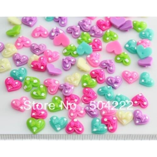 250pcs Resin kawaii mixed Heart nail art polka dots miniature Bows Deco cabochons Flatbacks 11mm-sz0132