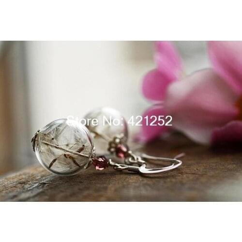 4pairs/lot Dandelion seed earrings, silver wish earrings , botanical jewelry, real flowers