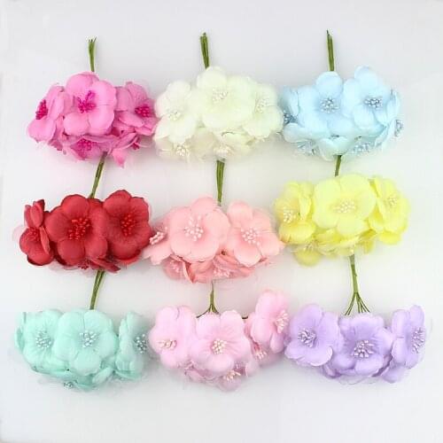 6cm 6pieces Fabric Artificial camellia flower Bouquet,silk poppy Plum stamen fake flowers for wedding Scrapbooking decoration