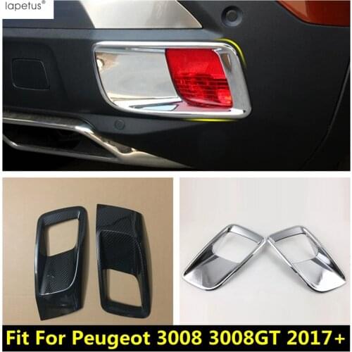 Lapetus Accessories Fit For Peugeot 3008 3008GT 2017 - 2021 Rear Tailgate Bumper Fog Lights Lamp Molding Cover Kit Trim / ABS