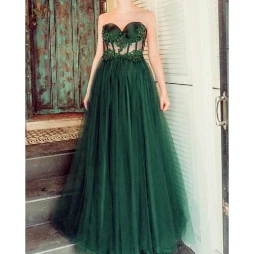 Satin Appliques Crystals Strapless Prom Dresses 2021 See Through Formal Evening Party Dress Robe De Soiree