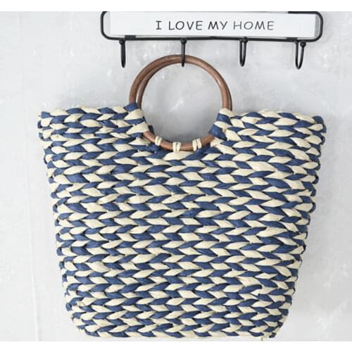 Bohemian Womens Bamboo Handle Handbag Summer Straw Beach Bag Fashion Large Capacity Female Handbag Designer Shopper Purse