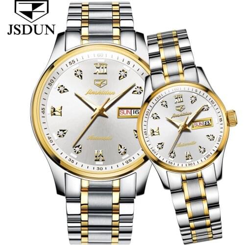 JSDUN Fashion Couple Watch Brand Luxury Automatic Mechanical Watch Stainless Steel Waterproof Couple Watch Relogio Masculino