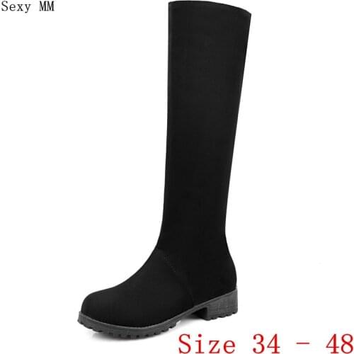 Spring Autumn Women Knee High Boots Flat Woman Thigh High Long Boots Botas Plus Size 34 - 40 41 42 43 44 45 46 47 48
