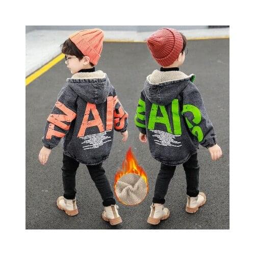 Childrens Winter Clothes Baby Boys Warm Thick Denim Jackets 2019 Winter New Kids Boys Hoodies Cowboy Coat Kids Velvet Outwear