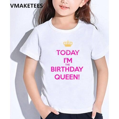 Kids Summer Girls & Boys T shirts Keep Calm Coz I'm Brithday Queen/Princess Print Childrens T-shirt Funny Baby Clothes,HKP5150