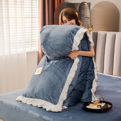 Home Textiles 1pcs Blue Flannel Soft Warm Quilt Cover Winter Crystal Velvet Coral Fleece Duvet Cover Throw Mechanical Wash