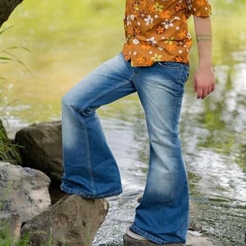 Autumn Mens Big Flare Jeans Fashion Stretch Mid Waist Bootcut Leg Denim Pants Man Vintage Bell Bottom Jeans Pantalones Hombre