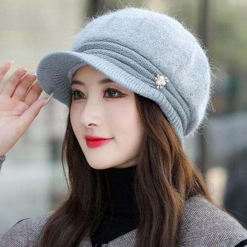 HT3759 Rabbit Fur Hat Thick Warm Winter Hats for Women Fleece Lined Knitted Hat Vintage Octagonal Newsboy Cap Ladies Beret Hats