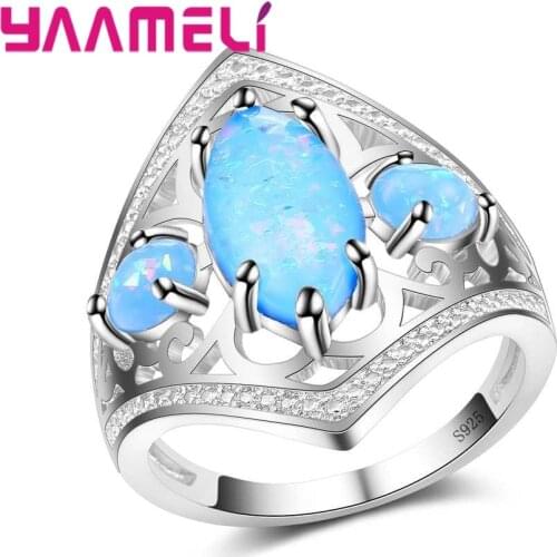 Exquisite Three Sky Blue Opal Men Father Finger Rings Gorgeous Crystal Brilliant 925 Sterling Silver Jewelry Present