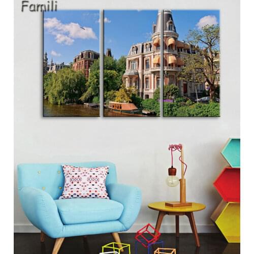 Home Decor Frame Modern HD Printed Canvas Painting 3 Pieces Black White Wall Art Pictures Netherlands City Streetscape Poster PE