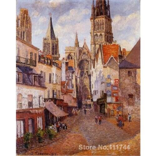Oil painting of landscapes Sunlight Afternoon La Rue de l Epicerie Rouen by Camille Pissarro art High quality Handmade