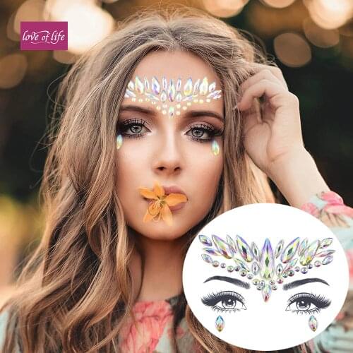 Face Adhesive Jewelry Gems Temporary Tattoo Face Jewelry Festival Party Body Art Gems Rhinestone Flash Tattoos Stickers Make Up