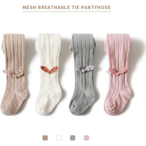 Summer Knitted Mesh Pantyhose For Princess Ultrathin Breathable Large Bowknot Tights For Girls Cotton Kids Tights