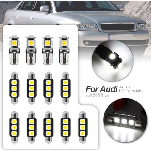 13pcs Auto LED Interior Light Bulbs Canbus Kit For 1996-1998 Audi A4 B5 White Led Dome Step Courtesy License Plate Light Lamp