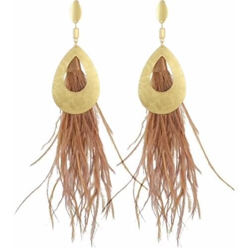 Korean Style Feather Earrings Gold Metal Long Earrings for Women White Red Blue Color Tassel New Cute Pendientes Largos Mujer