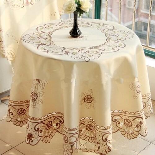European Style Pastoral Embroidered Floral Handmade Hollow Westernfood Round Table Cloth Multi-function Decorative Cover