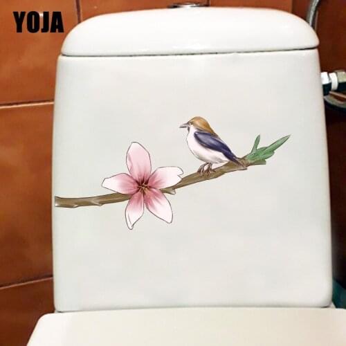 YOJA 25X11.7CM Bird Peach Branch Wall Sticker Classic Hand-Drawn Pattern WC Toilet Decor T1-1830
