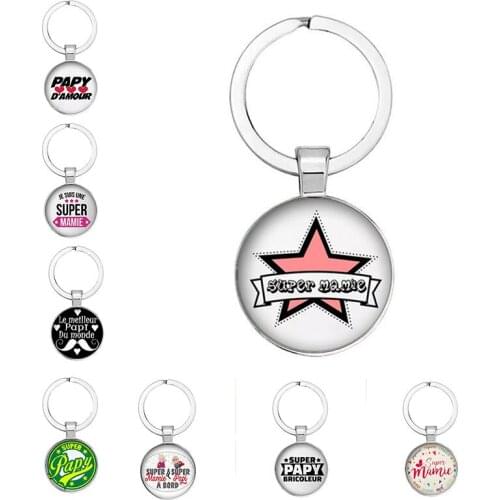 2020 New Super Mom Pattern Keychain Round Glass Pendant Super Pabi Keychain Jewelry Charm Parents Memorial Day Gift