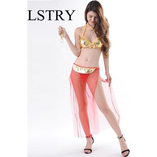 2021 New Hot Sexy Lingerie Gold Leather Bra Mesh Exotic Pole Dancing Lingerie Lace Erotic Lingerie T-Pants Sexy Women Underwear