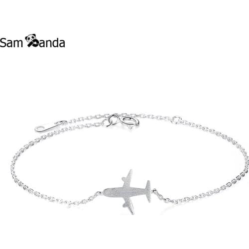 New Authentic 925 Sterling Silver Trendy Matte Aircraft Airplane Plane Travel Bracelets Women Pulserias Jewelry Gifts