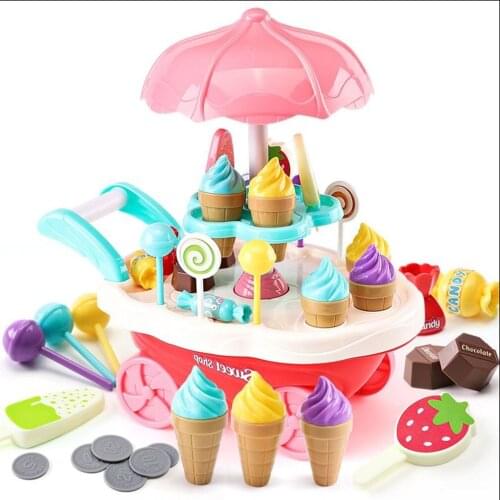 OCDAY Kids Pretend Play Toys Rotary Lights Ice Cream Candy Cart Toy Educational Toy for Kids Best Gift for Children