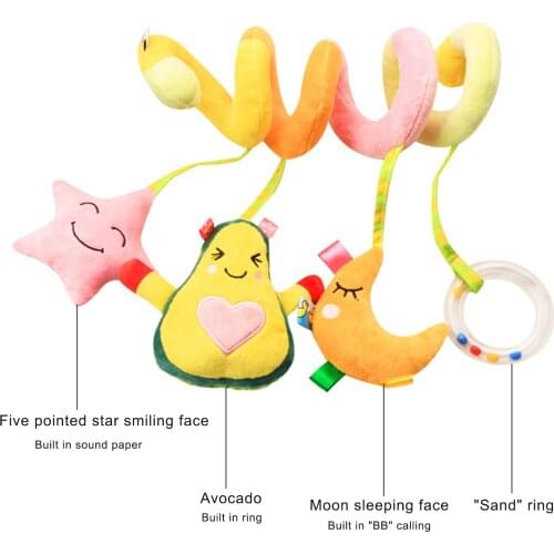 Baby Rattles Bed Crib Spiral Stuffed Fruit Built-in Sounder Teether Wind Chimes Educational Toy Cute Crib Stroller 0-12 Months