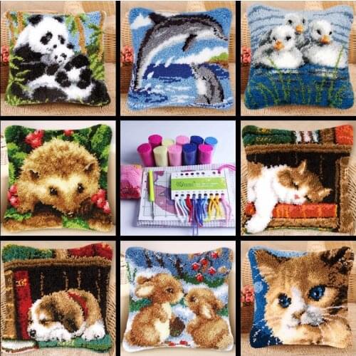 Prajna Animal Style Latch Hook Rug Kits Dogs Segment Embroidery Pillow Wool Cross Stitch Carpet Embroidery Pillow knooppakket