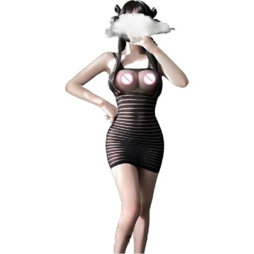 See Through Leotard Sex Bodycon Skirt Mesh Fabric Sexy Lingerie Sexi Women Stripe Erotic Underwear Ladies Transparent Bodysuit