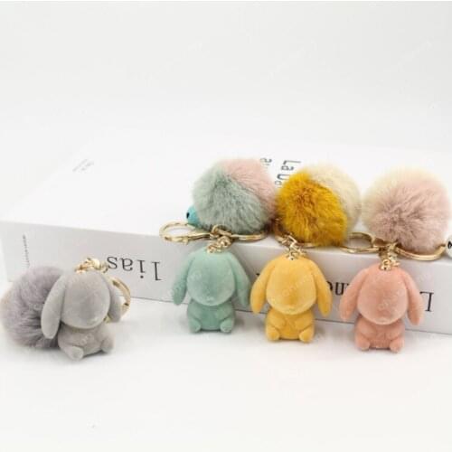 Fluffy Pompom Rabbit Fur Ball Keychains Cute Rabbit Bear Key Chain Rings Holder Trendy Jewelry Bag Accessories Gift Ball Pendant