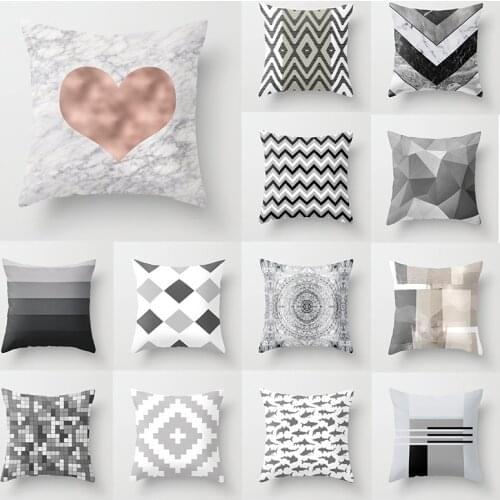 Grey Color Geometric Decorative Pillowcases Polyester Throw Pillow Case Striped Love Heart Pillowcase Cushion Cover home Decor