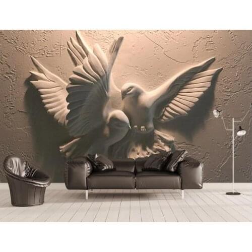 Shengxi 3D 23 Relief Custom Wallpape Two Flying Pigeon in Grey Wall Mural Suitable for Living Room Decoration