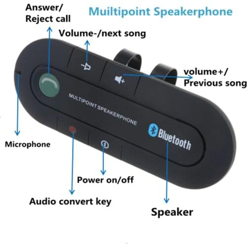 Sun Visor Bluetooth Handsfree Car Kit 4.1 Wireless Audio Receiver Speakerphone MP3 Music Player Multipoint Noise Cancelling